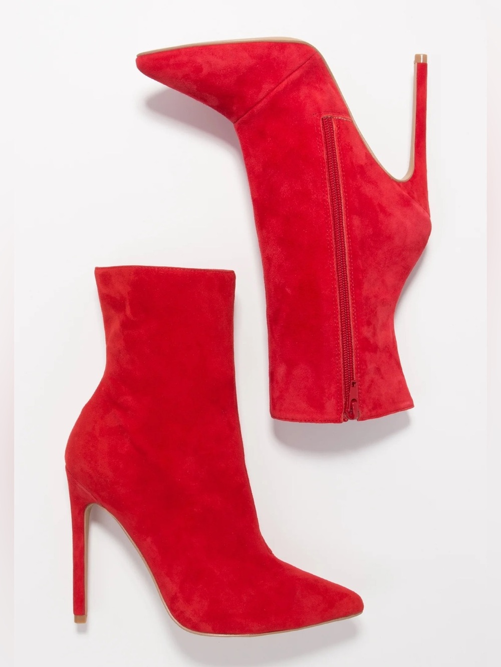 NEW 🔥 STEVE MADDEN WAGNER RED FAUX SUEDE POINTED TOE STILETTO BOOTIES BOOTS RARE